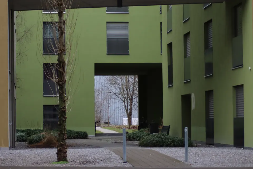 Wohnsiedlung mit grüner Fassade